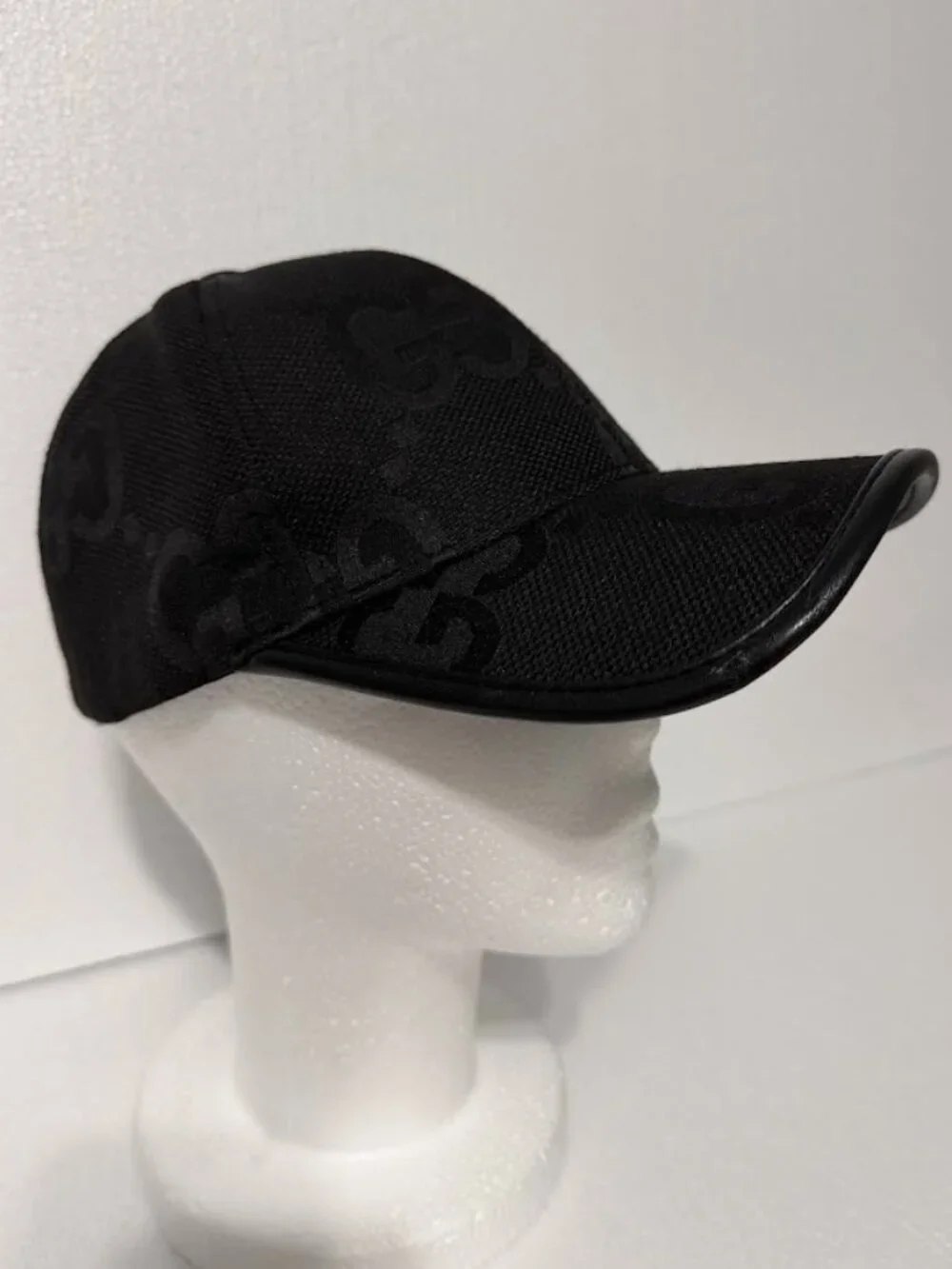 Black Monogram Baseball Cap Leather Trim Adjustable Luxury Style Hat